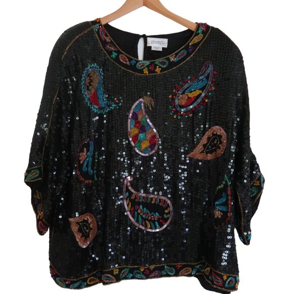 vtg 80s DESIGN ASSETS Paisley sequin top sz 3x - Picture 6 of 6